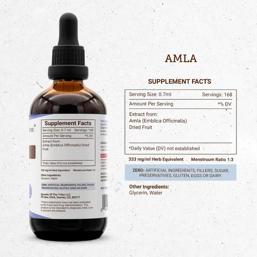 Vista 4 de Secrets of the Tribe Amla Tintura Extracto Libre de Alcohol, Amla (Emblica Officinalis) Fruta Seca 4 oz