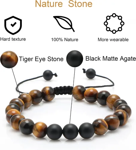 Vista 6 de JoycuFF Healing Bracelet for Men 8mm Black Matte Agate Stone Father Brother Son Boyfriend