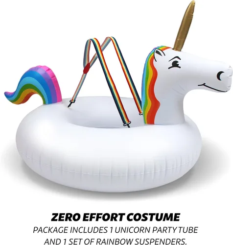 Vista 4 de GoSports GoFloats - Tubo de disfraz de unicornio, unicornio inflable gigante con tirantes, blanco, 45 x 36 pulgadas