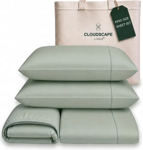 Vista 30 de Cloud Scape Linen - Juego de sábanas de algodón egipcio de doble capa, tamaño individual, tejido de satén de fibra larga, juego de 3 piezas, ropa