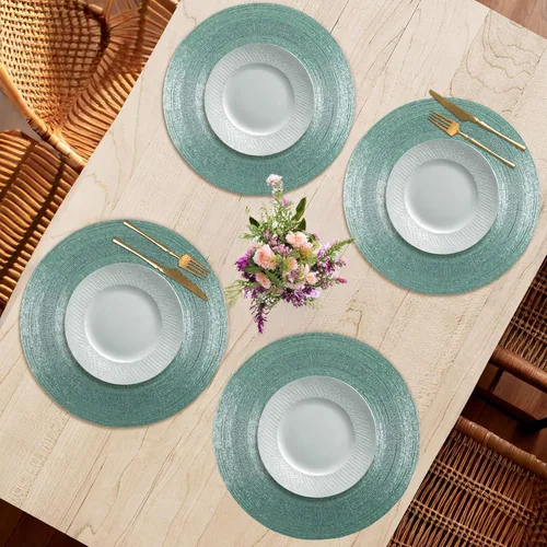 Vista 3 de Manteles individuales de 13 pulgadas con cuentas redondas para mesa de comedor - Manteles decorativos con cuentas de vidrio y respaldo de algodón