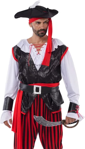 Vista 5 de Spooktacular Creations Disfraz de pirata para hombre, juego de capitán de mar para adultos, para fiesta de disfraces de Halloween, Rojo