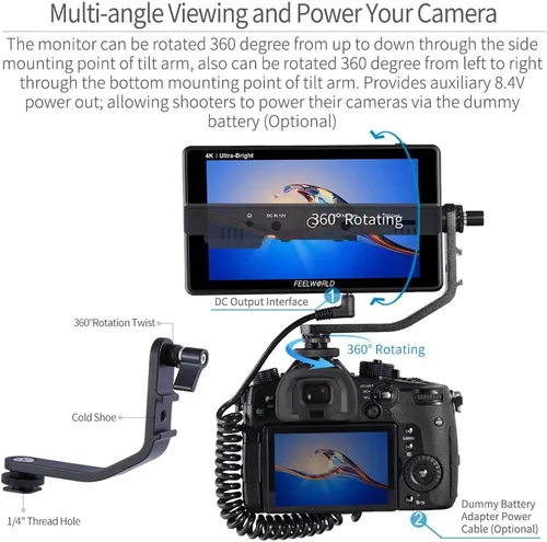 Vista 7 de FEELWORLD LUT6 6 pulgadas 2600nits HDR 3D LUT pantalla táctil DSLR Cámara Monitor de campo con forma de onda VectorScope histograma 4K entrada HDMI