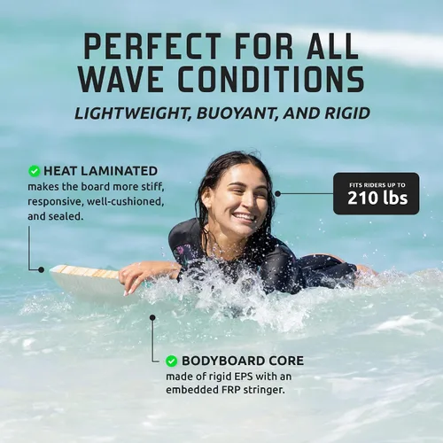 Vista 5 de THURSO SURF Quill 42'' Tabla de bodyboard ligera y duradera con núcleo EPS, cubierta IXPE, base pulida de HDPE, puntal FRP, cola crescent, doble