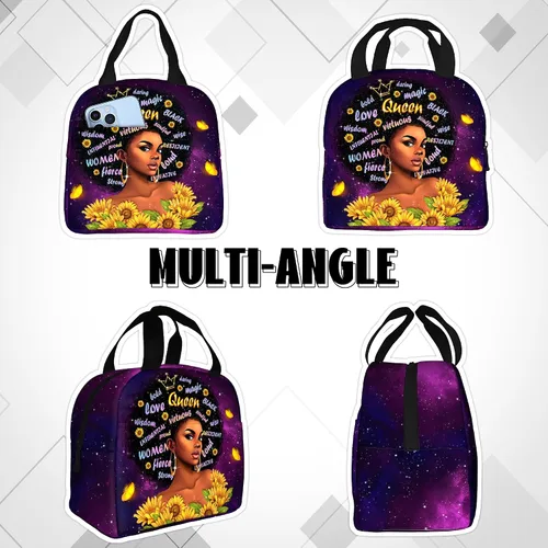 Vista 3 de Lonchera con aislamiento mágico para mujeres afroamericanas, bolsa portátil para viajes, senderismo, regalos de trabajo