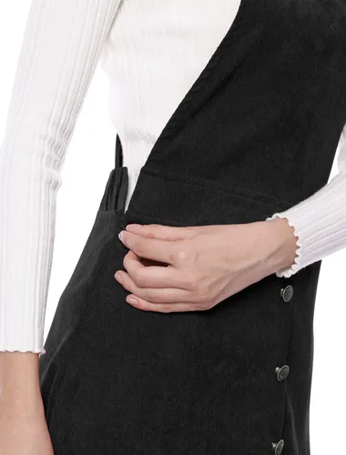 Vista 6 de Allegra K Vestido de pana con botones en la parte delantera y acampanado para mujer