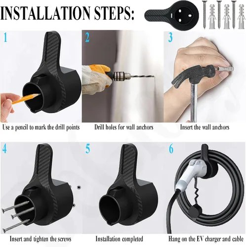Vista 7 de Soporte para cargador de vehículo eléctrico, J1772, soporte para cargador de coche eléctrico, organizador de cables de carga, cargador EV, boquilla