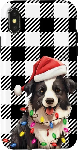 Vista 4 de Funda para iPhone 15 Border Collie Navidad a cuadros
