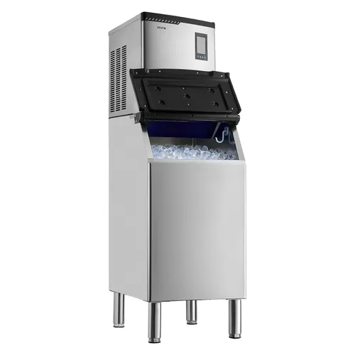 Vista 10 de VEVOR Máquina comercial para hacer hielo, máquina de hacer hielo de 300 libras/24 horas, máquina de hielo con contenedor de almacenamiento de acero