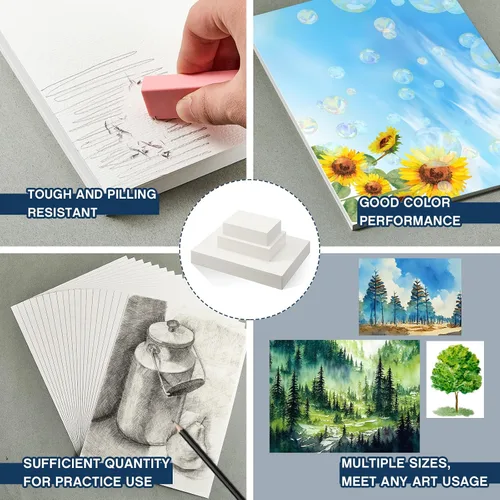 Vista 5 de Outus 300 hojas de papel de acuarela de 3 tamaños a granel, papel blanco de prensa en frío de 140 libras/10.58 oz/m², 4 x 6, 5 x 7, 9 x 12 pulgadas