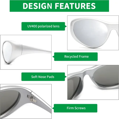 Vista 4 de JIM HALO Gafas de sol polarizadas recicladas para hombres y mujeres, retro Y2K Cat Eye Sports Googles UV400