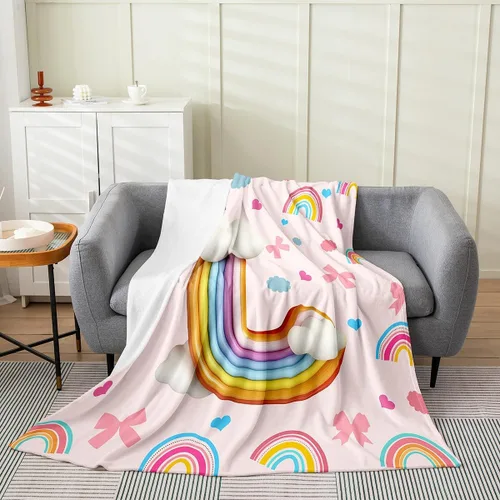 Vista 18 de Erosebridal Rainbow English Alphabet Fleece Throw Blanket 40"x50" - Ultra-Soft for Couch Sofa Bed,Cartoon Letters Flannel Blanket,Love Hearts Fuzzy