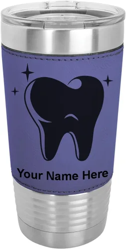 Vista 19 de LaserGram Vaso aislado al vacío de 20 onzas, con dientes, grabado personalizado incluido (piel sintética, estilo béisbol)