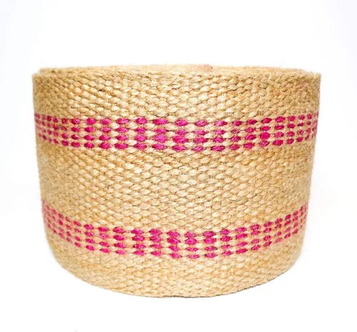 Vista 2 de Tapicería/Cinta de yute artesanal (arpillera) 3.5 pulgadas X 10 yardas, natural con rayas rojas