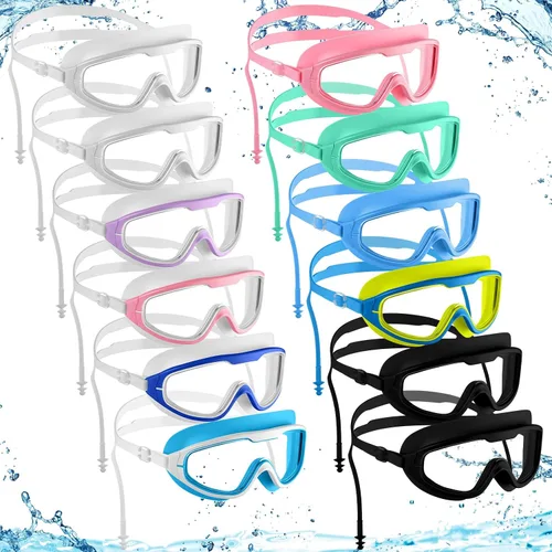 Vista 7 de Sabary Paquete de 12 gafas de natación a granel para adultos, visión amplia, sin fugas, antiniebla, gafas de natación con tapones para los oídos