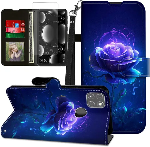 Vista 62 de Funda para Motorola Edge 2022 con protector de pantalla, soporte y tarjetero y correa para la muñeca, funda magnética para Moto Edge 2022 5G UW Lobo