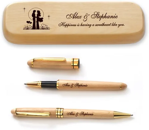 Vista 6 de Estuche de madera de arce personalizado y dos bolígrafos para el día de San Valentín