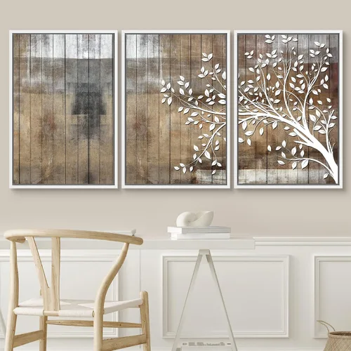 Vista 133 de SIGNWIN Lienzo enmarcado para pared, juego de arte de collage de hojas transparentes en blanco y negro, ilustraciones de naturaleza silvestre, arte