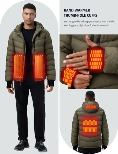 Vista 7 de iHood Men's Heated Jacket With 12V Battery Pack-Insulated Lightweight Hooded Hand-Heating Electric Heated Puffer Jacket