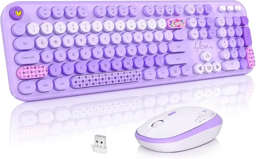 Vista 10 de Atelus Combo de teclado inalámbrico y ratón, máquina de escribir de tamaño completo con teclado numérico y mouse conectado USB 2 en 1 para PC