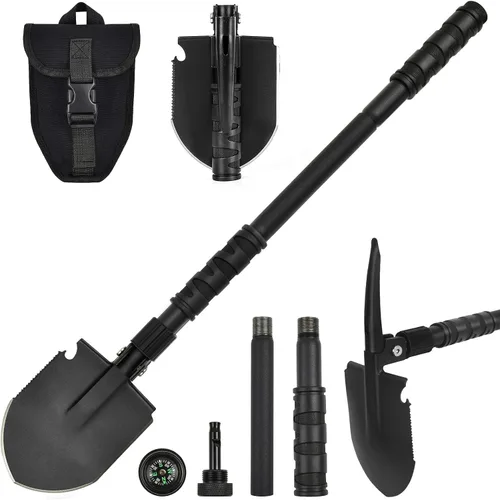 Vista 7 de Pala plegable de supervivencia multiherramienta, herramienta de atrincheramiento militar resistente con pico, pala plegable para recuperación