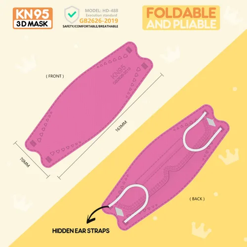 Vista 7 de Mascarillas KN95 para niños, paquete de 50 unidades, transpirables, cómodas y desechables, color rosa