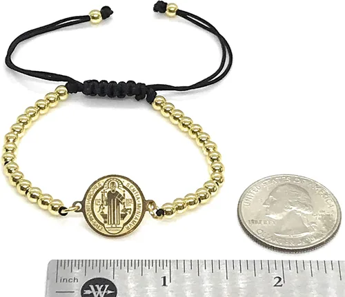 Vista 3 de Pulsera de oro con cuentas de San Benito ajustable para mujeres de protección de joyería