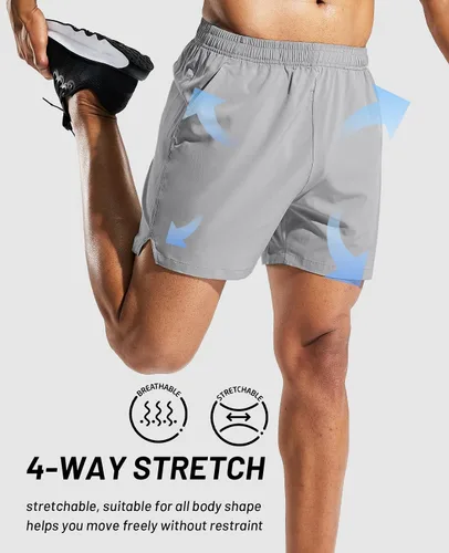 Vista 5 de MIER Pantalones cortos deportivos para correr de 5 pulgadas para hombre con bolsillos, de secado rápido, ligeros, pantalones cortos de entrenamiento
