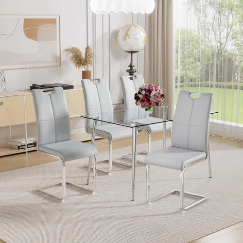 Vista 39 de Juego de sillas de comedor modernas (2 unidades) de piel sintética PU con respaldo alto tapizadas con patas doradas de metal para cocina y comedor
