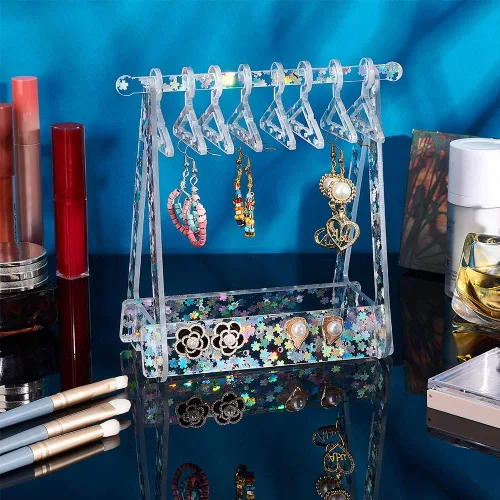 Vista 2 de PH PandaHall Soporte para aretes, tela con forma de caballo, exhibición de joyas, lentejuelas y flores, organizador colgante de acrílico