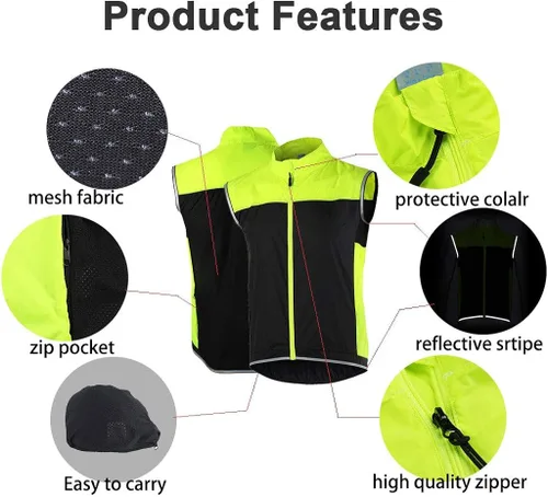 Vista 4 de Pacdeaet Windstopper Chaleco de ciclismo para hombre resistente al viento reflectante impermeable chaleco de viento transpirable