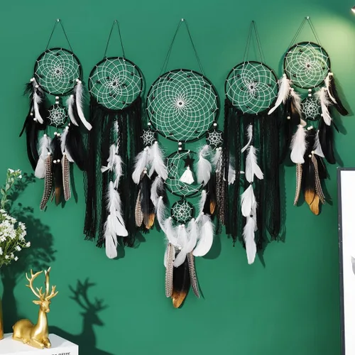 Vista 4 de Paquete de 5 atrapasueños para decoración de pared, diseño bohemio de luna y sol, juego negro
