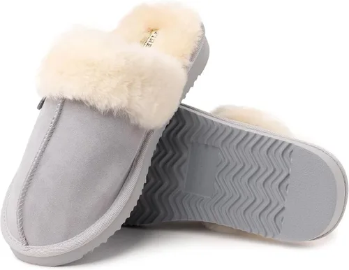 Vista 112 de Dearfoams Fireside Sydney Pantuflas anchas de piel de oveja para mujer, para interiores y exteriores