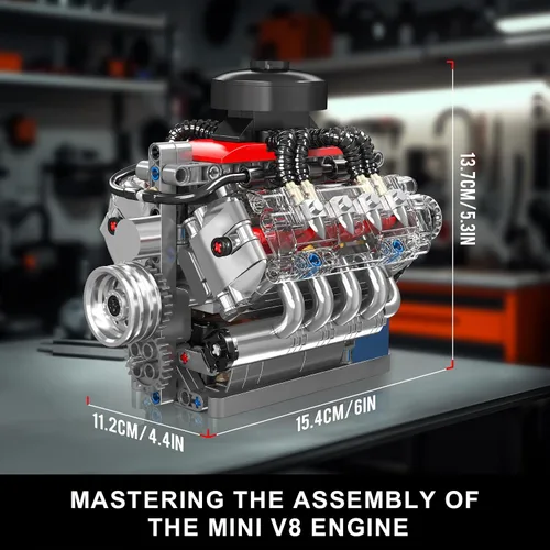 Vista 4 de Mould King 10171 Kit de modelo de motor V8 que funciona, motor de coche de 8 cilindros con motor, bloques de construcción coleccionables
