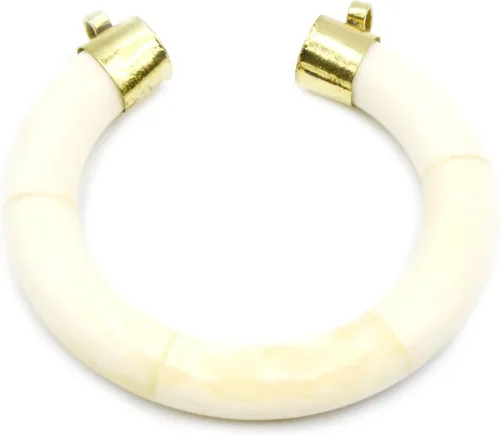 Vista 4 de Colgante de hueso Colgante de media luna redondeada con doble fianza de oro Colgante de collar Colgante focal de hueso de buey Blanco