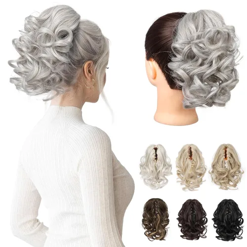 Vista 10 de REECHO Extensión de cola de caballo, 23 cm de largo, rizada, ondulada, pinza de clip para colas de caballo, extensiones de cabello HP001 para Negro