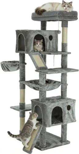 Vista 19 de Árbol para gatos de 35.8 pulgadas con cama doble para gatos y hamaca, rascador de felpa con plataforma cómoda para dormir y pelota de juguete