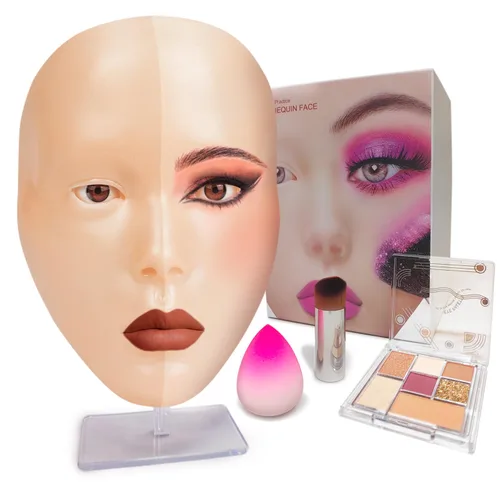 Vista 14 de Cara de práctica de maquillaje de silicona, maniquí 5D para sombra de ojos de pestañas Odorless Soft Silicone, Reusable 5000+ Times, Easy Clean