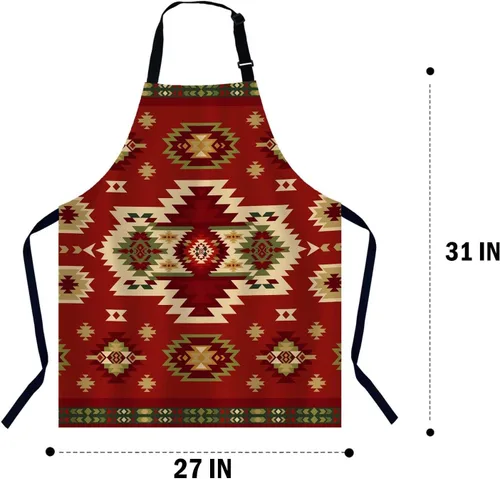 Vista 2 de Delantal de chef con patrón geométrico azteca, delantal de cocina y horneado para hombres y mujeres, delantal de cocina, delantal de carnicería