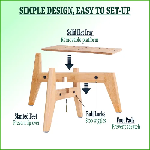 Vista 7 de Soporte para dispensador de alimentos de agua para perros, soporte automático para comederos para perros, apto para perros grandes, bambú Bambú-DL
