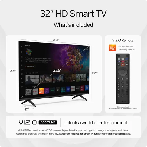 Vista 4 de VIZIO Smart TV HD de 32 pulgadas 720p LED con compatibilidad con Alexa, Google Cast integrado, compatible con auriculares Bluetooth