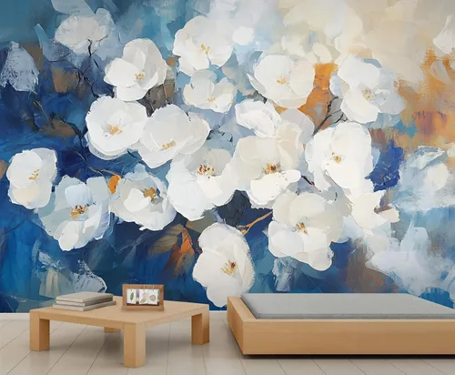 Vista 13 de Mural de pared floral retro, papel tapiz rústico floral de bar, flores abstractas 3D, impermeable, para cafetería, restaurante, sala de estar