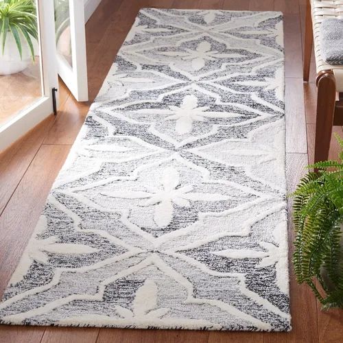 Vista 2 de SAFAVIEH Metro Collection - Alfombra de pasillo de 2 pies 3 pulgadas x 9 pies, negro y marfil, enrejado hecho a mano, ideal para zonas de alto