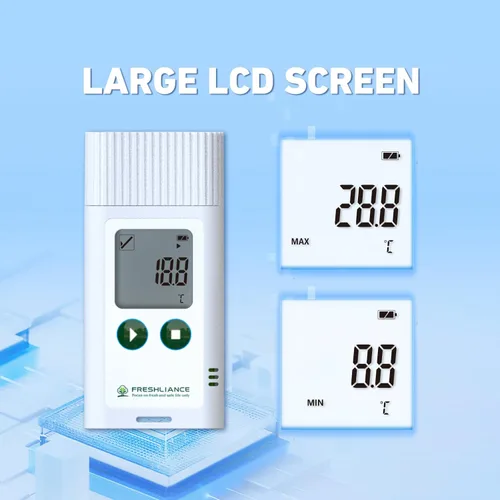 Vista 8 de Registrador de datos de temperatura USB Freshliance, termómetro digital LCD configurable para refrigerador con informe PDF o CSV, monitor