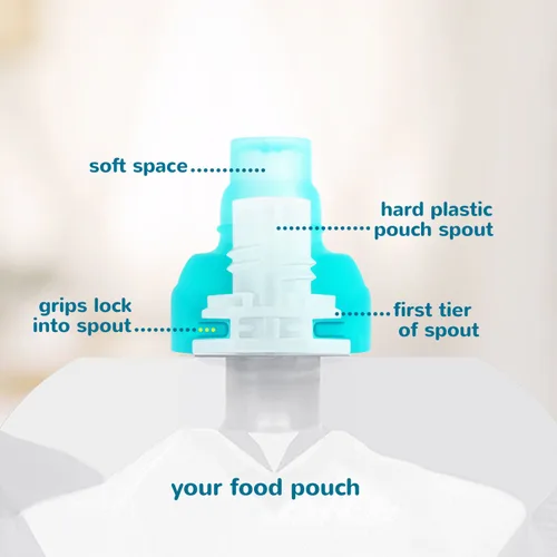 Vista 5 de ChooMee SoftSip - Tapas para bolsas de alimentos, 4 colores + funda morada, evita derrames y protege la boca de los niños
