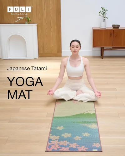 Vista 2 de FULI Tapete de yoga japonés tatami, tapete Igusa, esterillas antideslizantes para ejercicio y fitness, pilates y entrenamientos de piso, fabricado