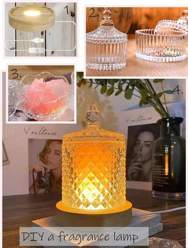 Vista 6 de Pedestal de pantalla de luz LED, soporte base de lámpara de madera de haya para acrílico y plexiglás, lámpara de mesa LED de madera para el hogar 3D