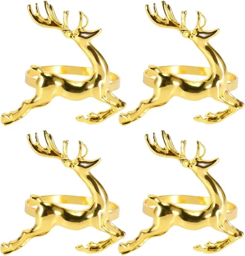 Vista 8 de Jolitee Juego de cuatro servilleteros dorados de hoja de ginkgo – Elegante metal pesado, accesorio de mesa versátil para bodas, vacaciones y uso