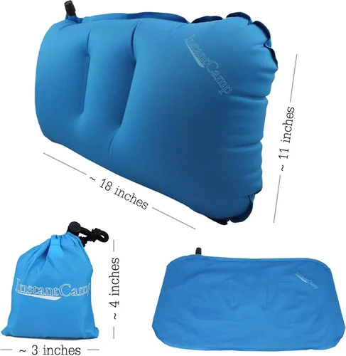 Vista 4 de Almohada inflable ultraligera para viajes y campamentos, compresible y cómoda para lumbar, campamento, senderismo (azul)