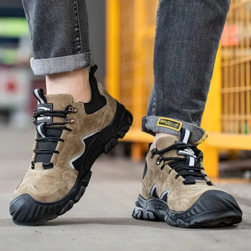 Vista 6 de Zapatos con punta de acero para hombre, zapatos de trabajo con puntera de seguridad, zapatos ligeros de punta compuesta para hombres, zapatos